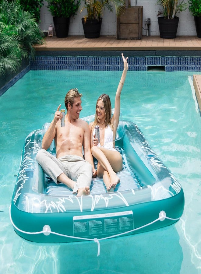 Sunrio Inflatable Tanning Pool Lounger Float for Adults - Blow up Pool & Lake floaties Sunbathing Tub Tanning Bed with Pillow and Drink Holders for Backyard, Beach, Summer Water Party, XL-Clear Green - Image 1