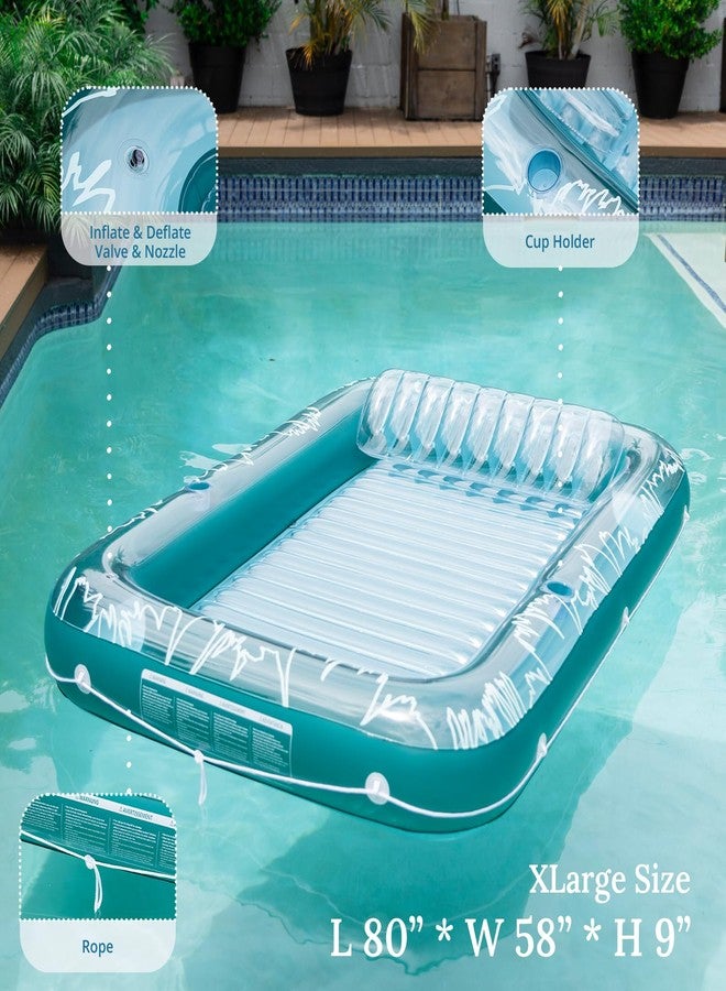 Sunrio Inflatable Tanning Pool Lounger Float for Adults - Blow up Pool & Lake floaties Sunbathing Tub Tanning Bed with Pillow and Drink Holders for Backyard, Beach, Summer Water Party, XL-Clear Green - Image 3
