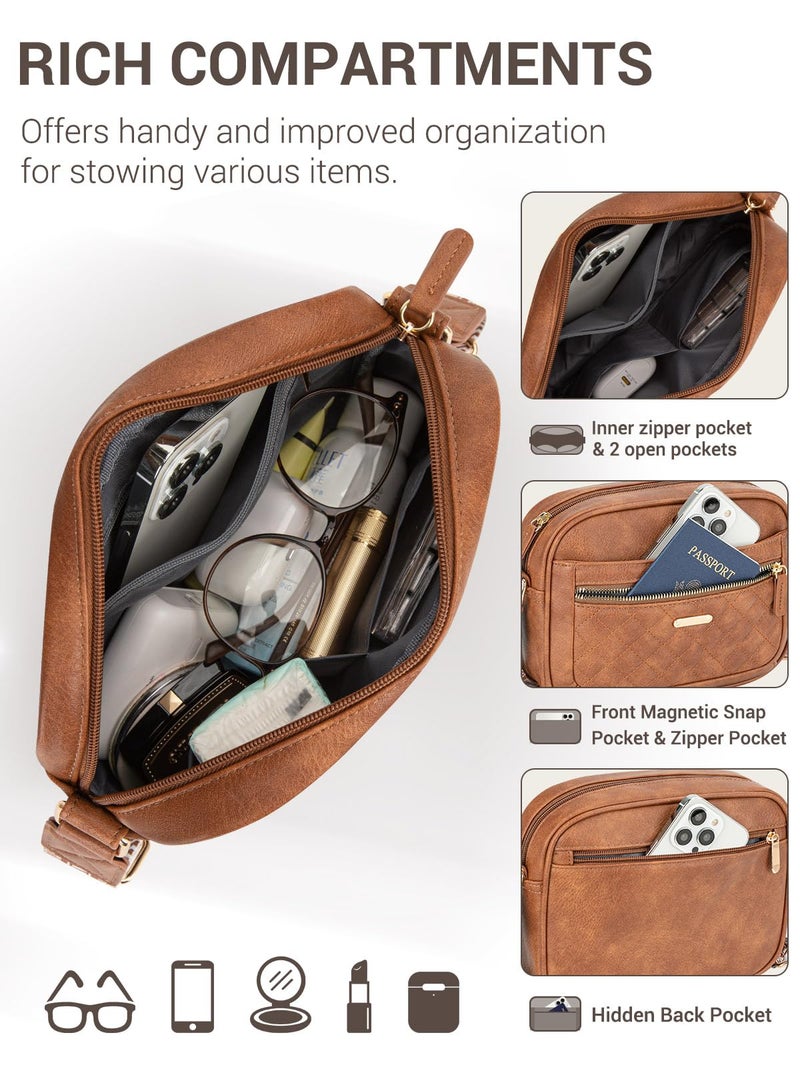 Capolo Crossbody Bags for Women Small Crossbody Purses Women's Vegan Leather Shoulder bag with Adjustable Strap Waterproof Handbags for Travel Workï¼ˆBrown - Image 4