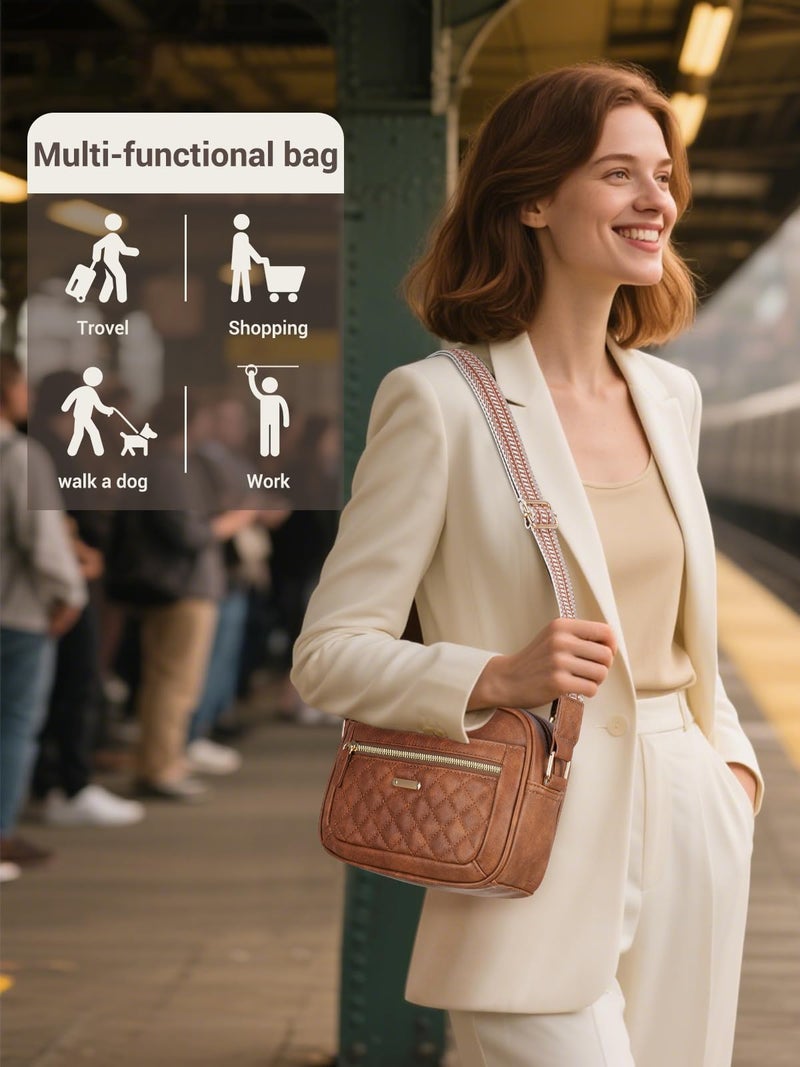 Capolo Crossbody Bags for Women Small Crossbody Purses Women's Vegan Leather Shoulder bag with Adjustable Strap Waterproof Handbags for Travel Workï¼ˆBrown - Image 2