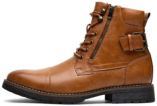 Vostey Men's Boots Casual Dress Boots for Men Brown Boots Mens Motorcycle Combat Ankle Oxford Boots (BMY678A yellow brown 10.5) - Image 2