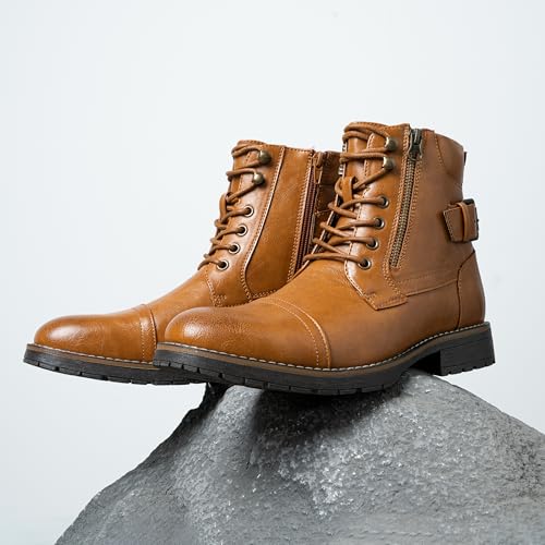Vostey Men's Boots Casual Dress Boots for Men Brown Boots Mens Motorcycle Combat Ankle Oxford Boots (BMY678A yellow brown 10.5) - Image 4