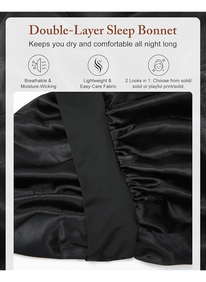 Women's Black Long Satin Bonnet with Tie Band - Double Layer Elastic Silk Sleeping Cap for Braids - Image 5