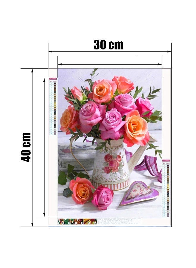 عِيشَالِي طقم لوحة رسم بالماس خماسي الأبعاد DIY للبالغين والأطفال لوحة كانفس فنية لتخفيف التوتر لتزيين حائط المنزل وصالونات الشركات ورود وردية برتقالية ووردية 30x40  سم - Image 3