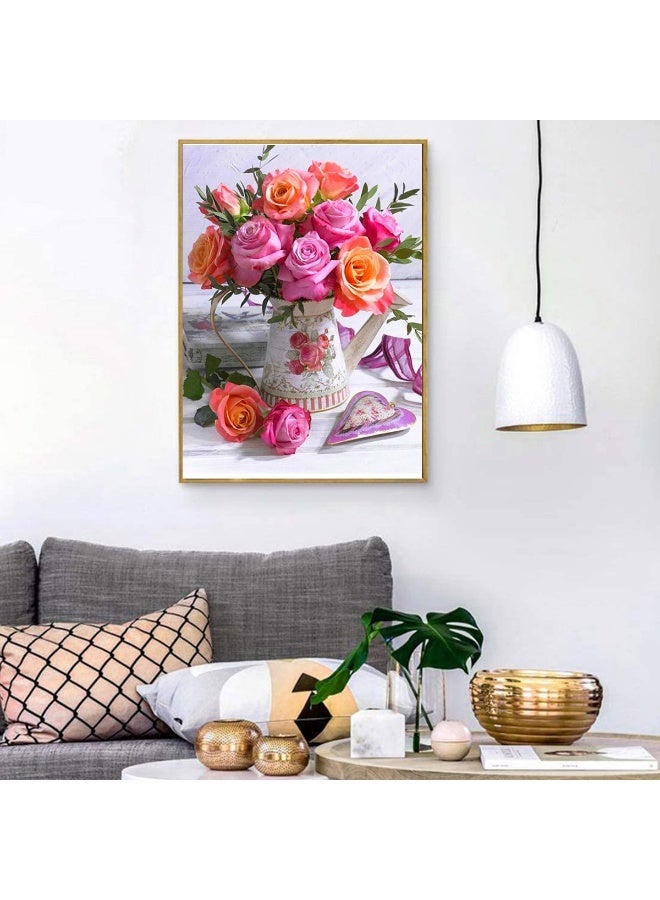 عِيشَالِي طقم لوحة رسم بالماس خماسي الأبعاد DIY للبالغين والأطفال لوحة كانفس فنية لتخفيف التوتر لتزيين حائط المنزل وصالونات الشركات ورود وردية برتقالية ووردية 30x40  سم - Image 2