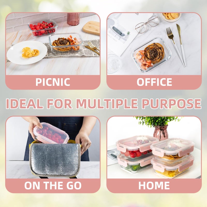 HAKEEMI 10 Pack 22 oz Glass Meal Prep Containers, Food Storage Containers with Lids, Airtight Leakproof Lunch Containers for Kitchen, Freezer, Microwave, Dishwasher Safe (Pink) - Image 5