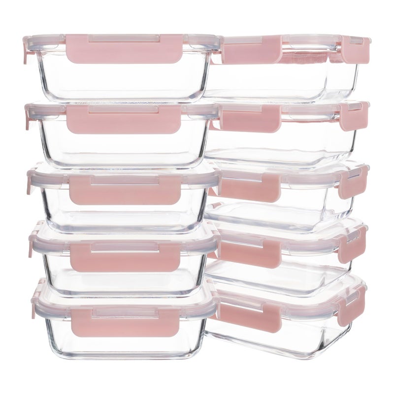 HAKEEMI 10 Pack 22 oz Glass Meal Prep Containers, Food Storage Containers with Lids, Airtight Leakproof Lunch Containers for Kitchen, Freezer, Microwave, Dishwasher Safe (Pink) - Image 1