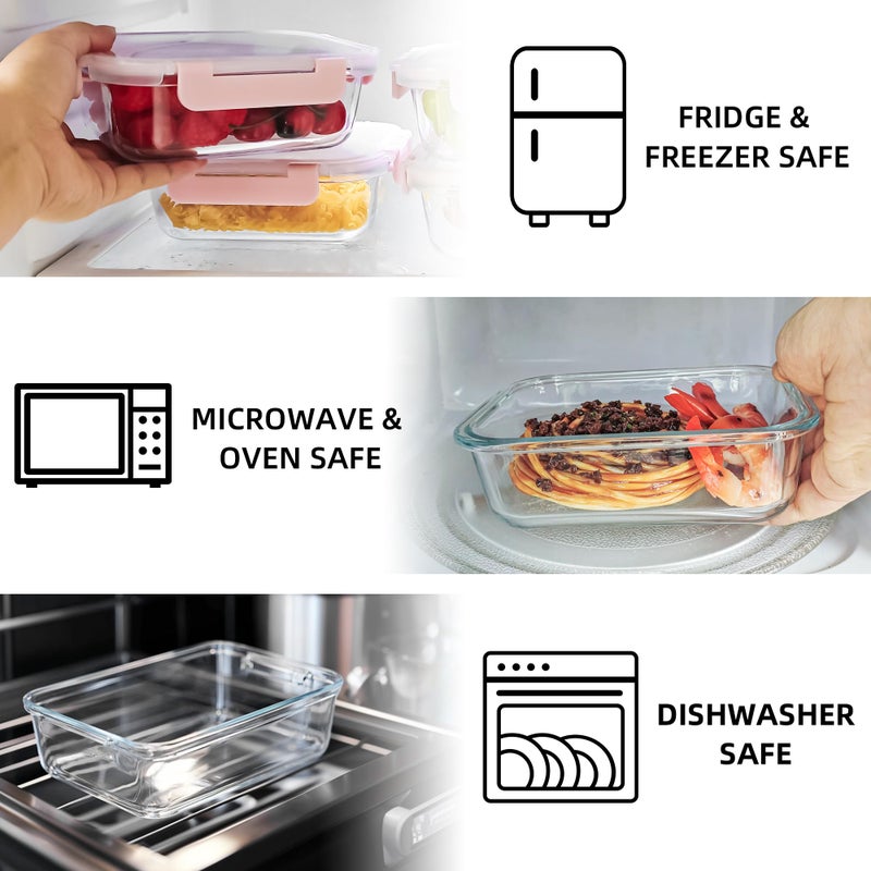 HAKEEMI 10 Pack 22 oz Glass Meal Prep Containers, Food Storage Containers with Lids, Airtight Leakproof Lunch Containers for Kitchen, Freezer, Microwave, Dishwasher Safe (Pink) - Image 4