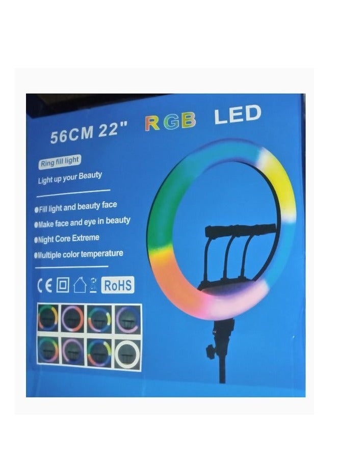 هوميفا إضاءة حلقية LED RGB مقاس 22 بوصة مع حامل ثلاثي القوائم، إضاءة سيلفي حلقية كبيرة مع لوحة لمس لتصوير فيديوهات مدونات الفيديو - Image 2