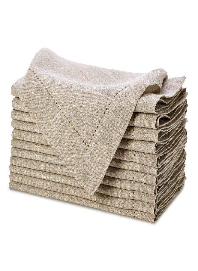 Cotton Craft Genuine Linen Napkins - Set of 12 Cloth Napkins with Hemstitch Detail - Hand Crafted Pure Luxury Linen Reusable Lunch Dinner Napkin - Fall Summer Holiday Table - Large 18x18 Natural - COTTON CRAFT - Image 1