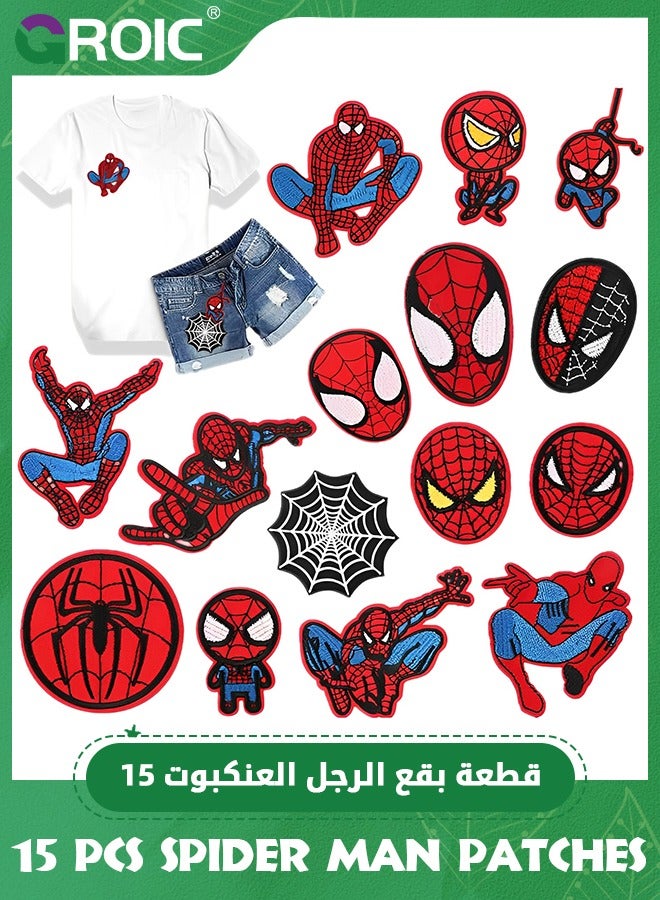 GROIC 15 Pcs Iron on Patches for Clothing, Sew on Iron on Embroidered Applique Patches Repair Patches for DIY Clothing Jeans Jackets Hats Shoes Backpacks Clothes Decoration (Spider-Man patches)  - Image 1