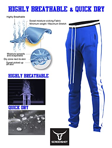 SCREENSHOT Men's Athletic Fitness Slim Fit Workout Track Pants BASIC S41700-Royal-Large - Image 2