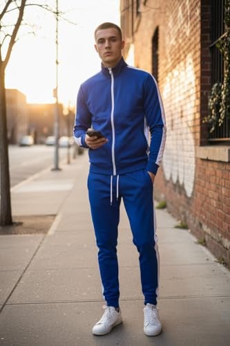 SCREENSHOT Men's Athletic Fitness Slim Fit Workout Track Pants BASIC S41700-Royal-Large - Image 3