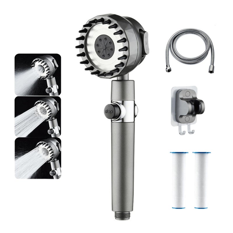 YACVRLT Filtered Shower Head with Handheld Ion Shower Drops Heads with Hose 3Mode High Pressure Shower Head for Hard Water 360 Rotating Nozzle with Back Scrubber 2 Filter Replacement Grey - Image 2