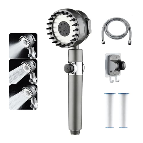YACVRLT Filtered Shower Head with Handheld Ion Shower Drops Heads with Hose 3Mode High Pressure Shower Head for Hard Water 360 Rotating Nozzle with Back Scrubber 2 Filter Replacement Grey - Image 1