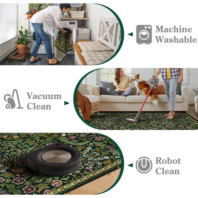 Moynesa Floral Round Rugs 6ft, Boho Green Round Living Room Area Rug, Washable Large Soft Circle Rug for Bedroom, Non Slip Ultra Thin Floor Carpet for Dining Room Guest Room, Green - Image 4