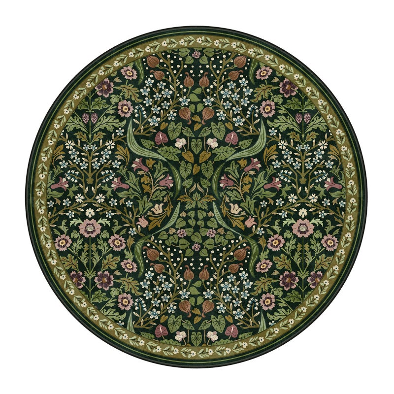 Moynesa Floral Round Rugs 6ft, Boho Green Round Living Room Area Rug, Washable Large Soft Circle Rug for Bedroom, Non Slip Ultra Thin Floor Carpet for Dining Room Guest Room, Green - Image 2