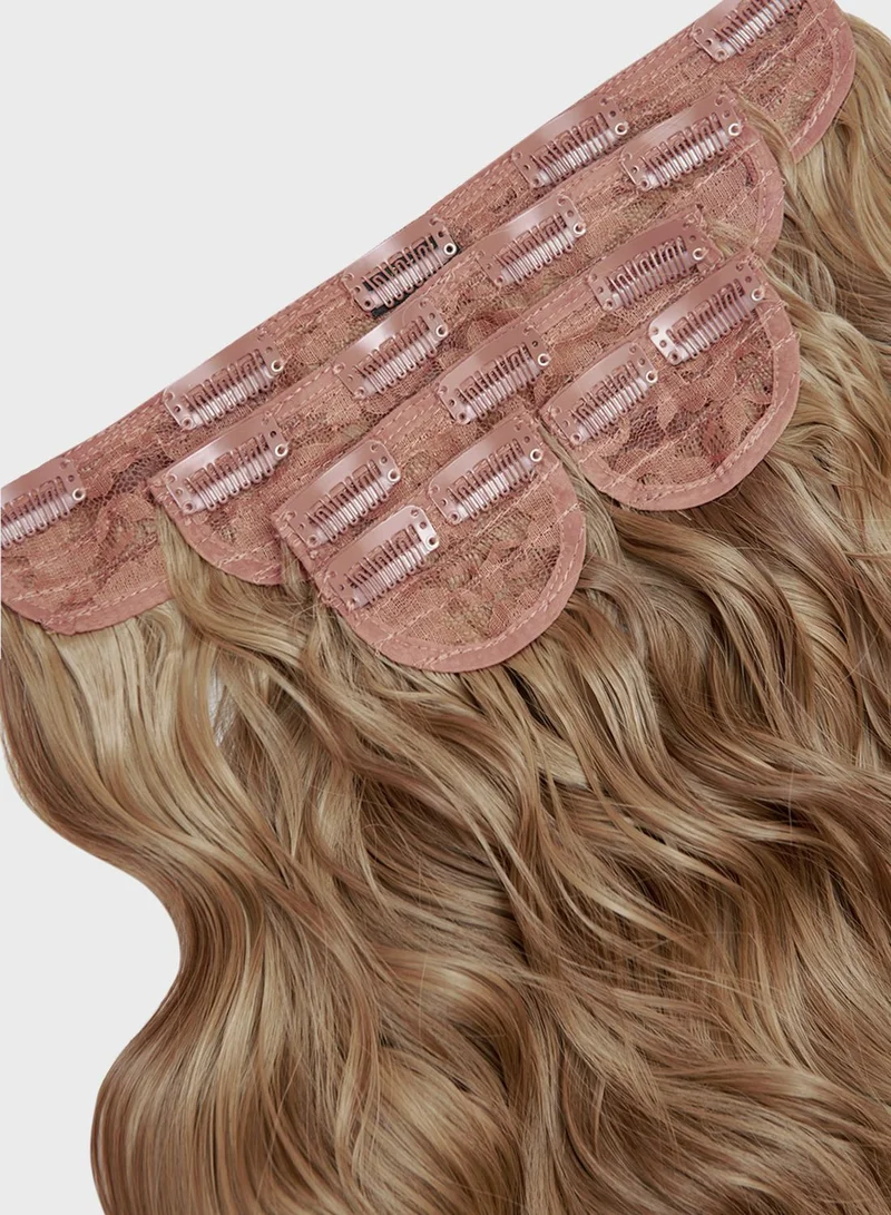 LullaBellz Super Thick 22" 5 Piece Brushed Out Wave Clip In Hair Extensions -26/613X/M30 Mellow Brown
