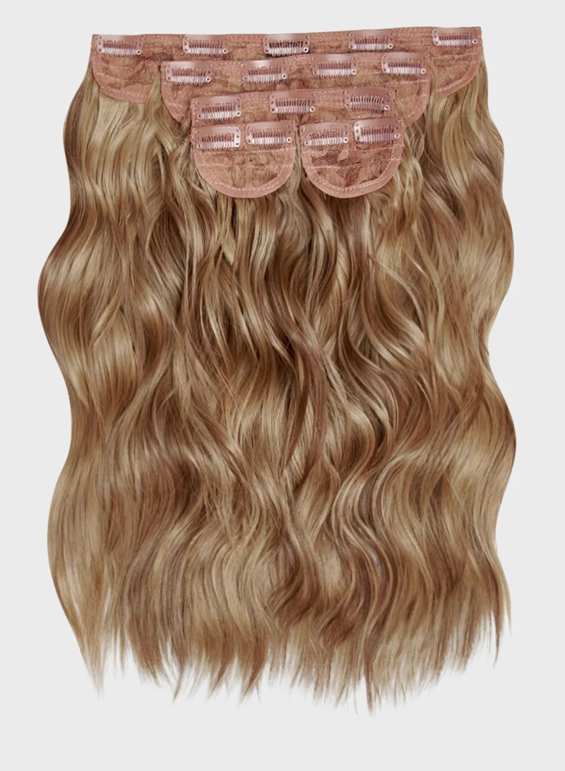 LullaBellz Super Thick 22" 5 Piece Brushed Out Wave Clip In Hair Extensions -26/613X/M30 Mellow Brown