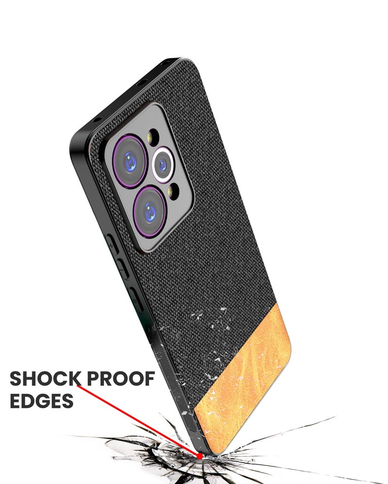 Kapa Soft Fabric & Leather Hybrid Protective Back Cover for Realme 15 Pro 5G | Shockproof Slim Hard Anti Slip Back Case (Black,Brown) - Image 4