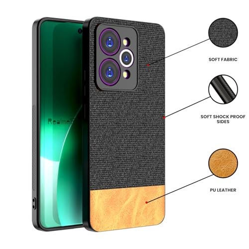 Kapa Soft Fabric & Leather Hybrid Protective Back Cover for Realme 15 Pro 5G | Shockproof Slim Hard Anti Slip Back Case (Black,Brown) - Image 2