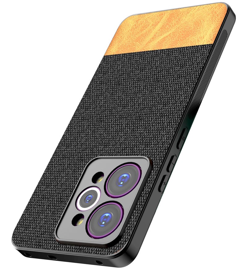 Kapa Soft Fabric & Leather Hybrid Protective Back Cover for Realme 15 Pro 5G | Shockproof Slim Hard Anti Slip Back Case (Black,Brown) - Image 1
