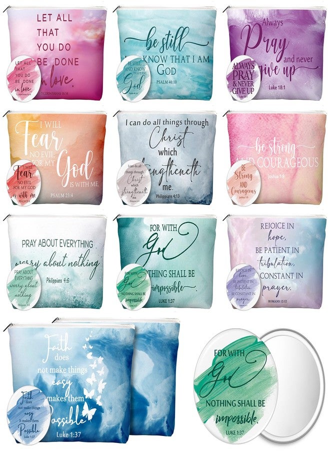 Reginary 20 Set Christian Gifts Bulk for Women Religious Canvas Makeup Bags Compact Mirrors Bible Verse Church Favors for Pastor's Wife Sunday School Teacher(Watercolor,Classic Style) - Image 1