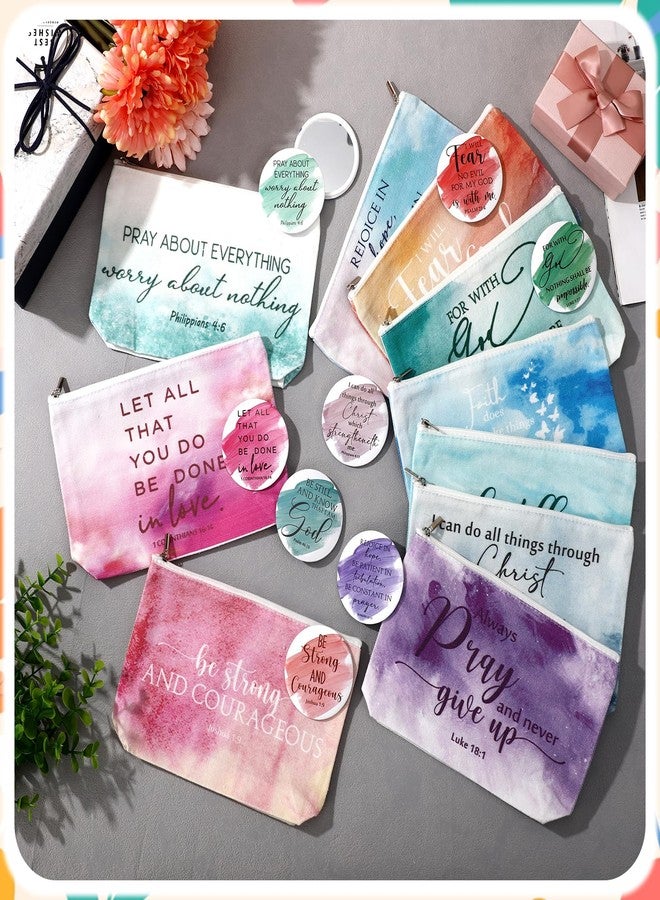 Reginary 20 Set Christian Gifts Bulk for Women Religious Canvas Makeup Bags Compact Mirrors Bible Verse Church Favors for Pastor's Wife Sunday School Teacher(Watercolor,Classic Style) - Image 4