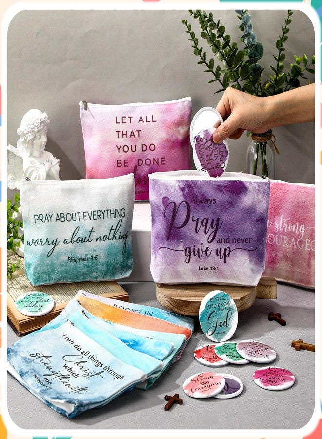 Reginary 20 Set Christian Gifts Bulk for Women Religious Canvas Makeup Bags Compact Mirrors Bible Verse Church Favors for Pastor's Wife Sunday School Teacher(Watercolor,Classic Style) - Image 5