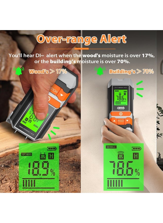 Dr.Meter Dr.Meter Wood Moisture Meter, 2 in 1 Pin & Pinless Moisture Tester, Digital Dampness Moisture Sensor Detector for Wood Firewood Drywall Paper Floor Woodworking, Water Leak Detector  - Image 5