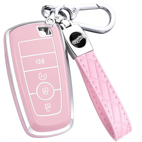 AAWQVRG Key Fob Cover for Ford - Premium Soft TPU Shell Full Protection Case with Keychain, Fits Bronco Sport Maverick Ranger Explorer Expedition Escape Edge Mustang F150 F250 F350 Fusion, Pink 4-Button - Image 1
