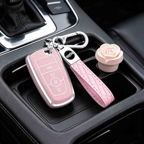 AAWQVRG Key Fob Cover for Ford - Premium Soft TPU Shell Full Protection Case with Keychain, Fits Bronco Sport Maverick Ranger Explorer Expedition Escape Edge Mustang F150 F250 F350 Fusion, Pink 4-Button - Image 5