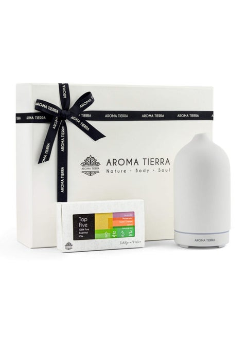 Gift Set - Santorini Ceramic Diffuser Dawn & Top 5 Essential Oils