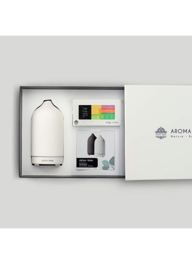 Aroma Tierra - Gift Set - Santorini Ceramic Diffuser Dawn & Top 5 Essential Oils - Image 1