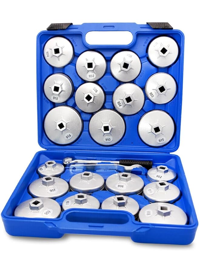 23Pcs Aluminum Alloy Cup Type Oil Filter Cap Wrench Socket Removal Tool Set - Universal Cap Removal Toolkit, 65-101Mm Sizes - Automotive Maintenance Essentials,Wrench Socket Set, Socket Kit,  - Image 1
