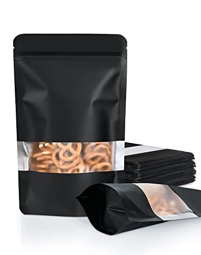 FireKylin 100 Pack Smell Proof Bags 59 x 86 Resealable Bags with Matte Window Foil Pouch Stand Up Sealable Bags for PackagingBlack 