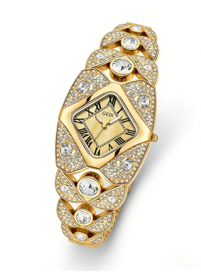 GEDI Luxury Gold Crystal Watch for Women | Gold-Tone Stainless Steel Bracelet, Gold Dial, Roman Numerals | Perfect Gift for Birthday, Anniversary & Special Occasions in Saudi Arabia - Image 3