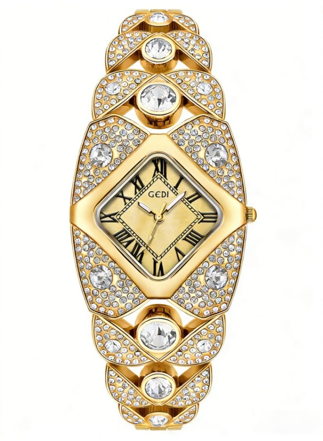GEDI Luxury Gold Crystal Watch for Women | Gold-Tone Stainless Steel Bracelet, Gold Dial, Roman Numerals | Perfect Gift for Birthday, Anniversary & Special Occasions in Saudi Arabia - Image 1