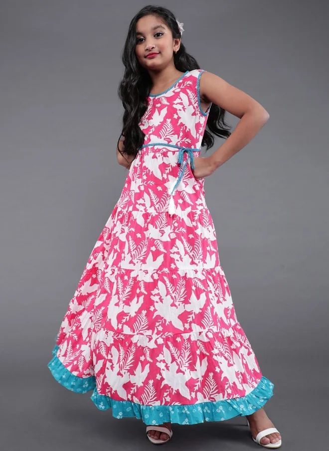 AKS Floral Printed Maxi Dress for Girls