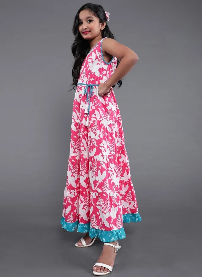 AKS Floral Printed Maxi Dress for Girls
