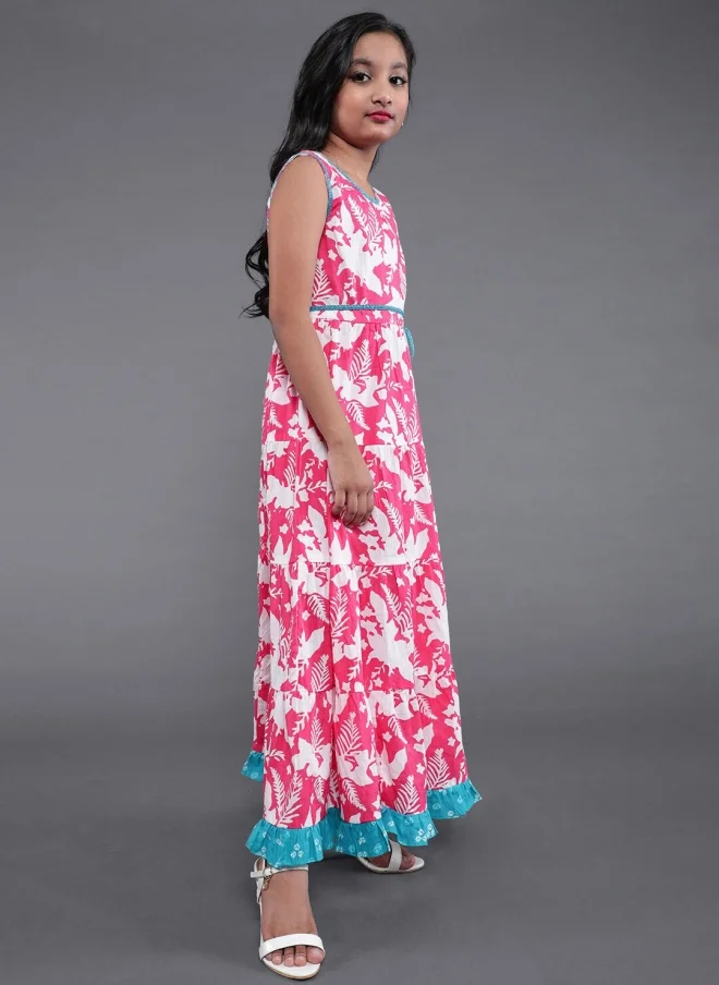 AKS Floral Printed Maxi Dress for Girls