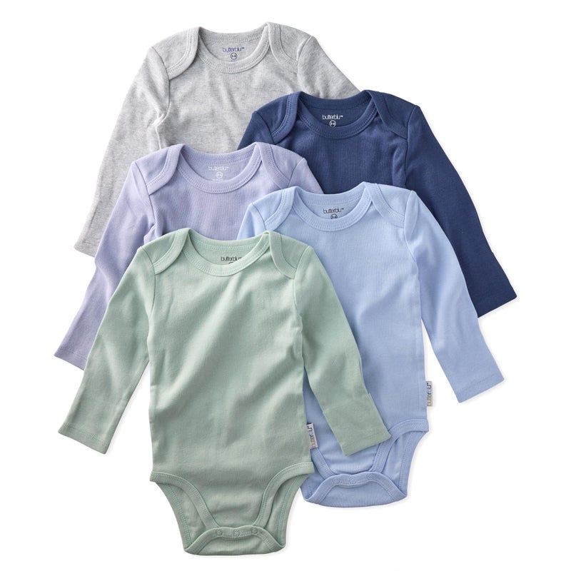 Butterblu Blake 5-Pack Long Sleeve Bodysuitsâ€‹ 100% Organic Cotton Baby Boys & Girls, Frost, 3-6 Months - Image 1