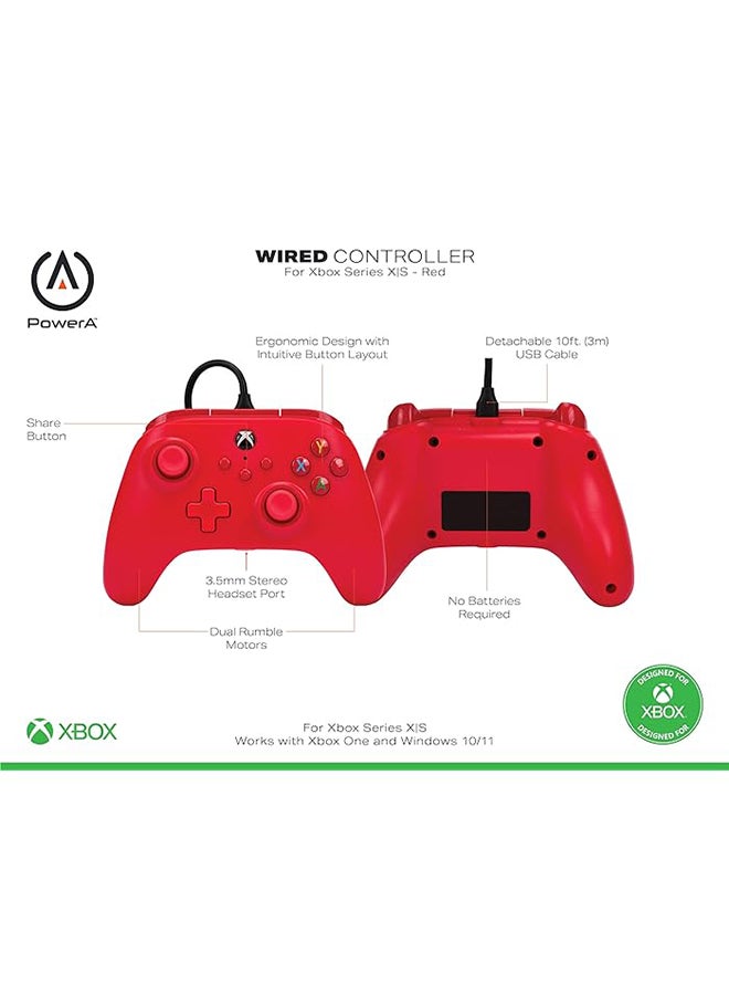 باور أيه وحدة تحكم سلكية PowerA لجهاز Xbox Series X|S - أحمر، مرخصة رسميًا لجهاز Xbox - Image 2