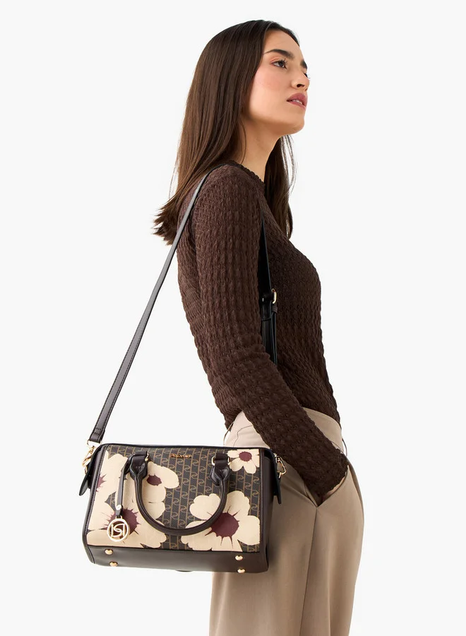 بابريكا Monogram Print Tote Bag with Detachable Strap and Zip Closure