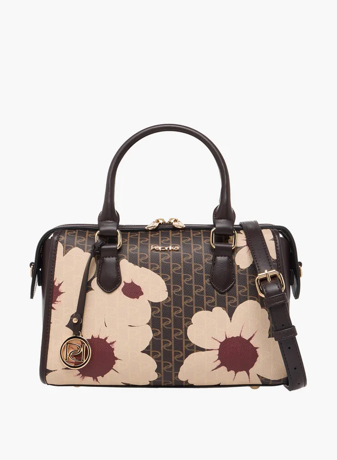 بابريكا Monogram Print Tote Bag with Detachable Strap and Zip Closure
