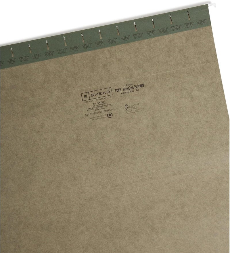 Smead TUFF Hanging File Folder with Easy Slide Tab, Legal Size, Standard Green, 20 Pack - Image 3