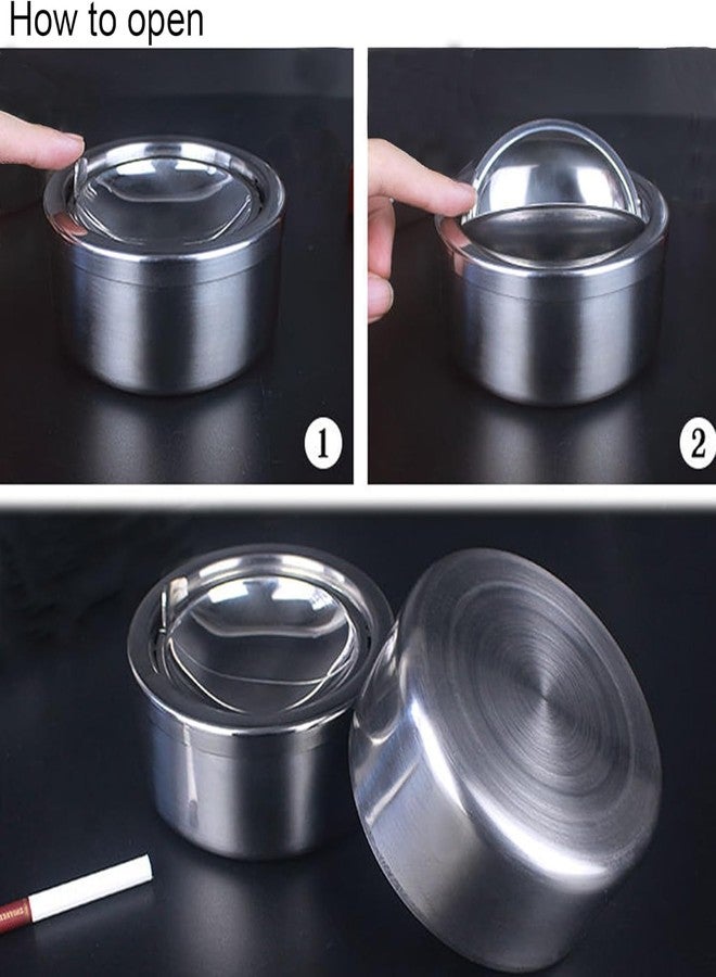 منفضة سجائر خارجية بغطاء، مصنوعة من الفولاذ المقاوم للصدأ مع غطاء قلاب، منفضة سجائر معدنية مقاومة للرياح للاستخدام الداخلي والخارجي، مكتب مكتبي - Image 5