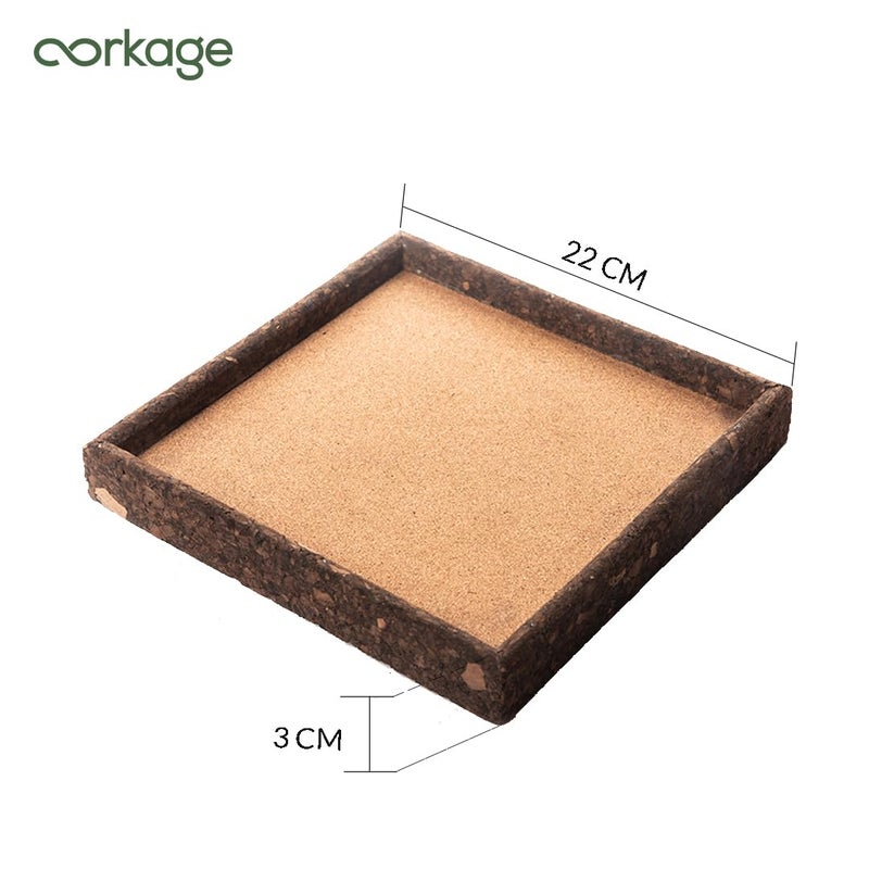 Corkage صينية تقديم مربعة من الفلين الناعم | حواف فلين محترقة | صديقة للبيئة | خفيفة الوزن | سطح غير قابل للانزلاق | مثالية للوجبات الخفيفة والمشروبات والديكور | 8.5 بوصة | بني - Image 3