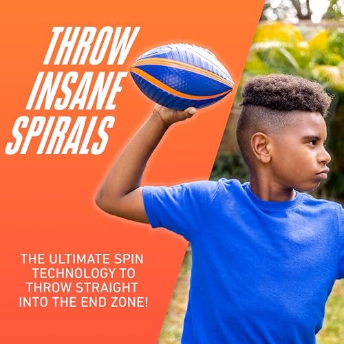 NERF Spiral Grip Mini Football - Patented Spacelace for Ultimate Spirals - Machine Stitched Construction - Pump Included,Blue/Orange, Mini 8.5" - Image 2