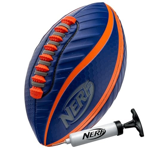 NERF Spiral Grip Mini Football - Patented Spacelace for Ultimate Spirals - Machine Stitched Construction - Pump Included,Blue/Orange, Mini 8.5" - Image 1